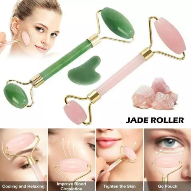 NEU Natürliches Rosenquarz Gua Sha Rosa Kristall Guasha Stein Körper Jade Roller 3