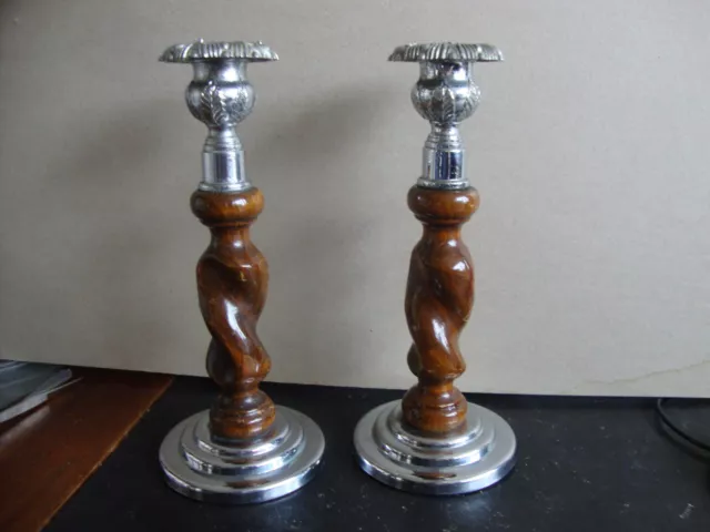 Wooden Candle Stick Holder Oak Vintage  Barley sugar twist