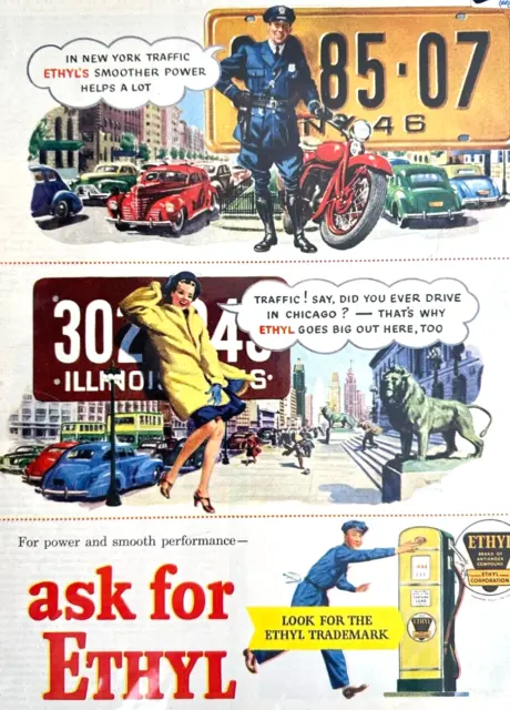 Ask For ETHYL Power And Smooth Performance New York Chicago 1946 Print Ad BR95