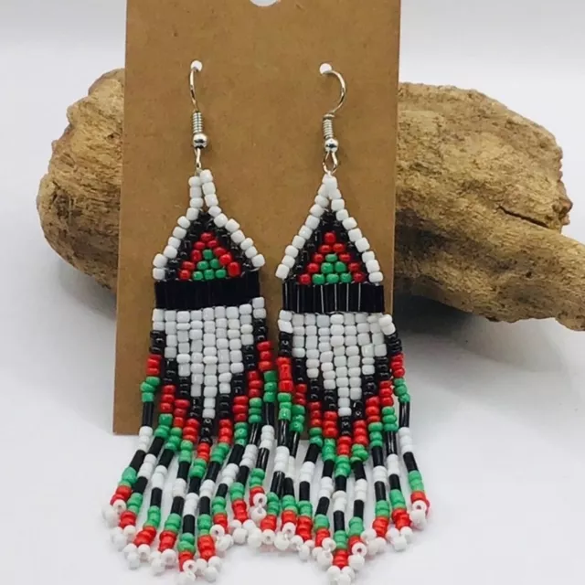 Boho Earrings Seed Bead Dangle Chandelier Native American Festival Multicolor