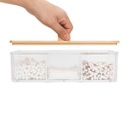 Wood Qtip Holder,Cotton Ball and Swab Holder Organizer with Lid,Jar ...