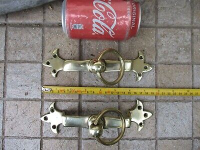 Antique Brass Unusual Large Pair Drawer Pull Handle Old Furniture Hardware