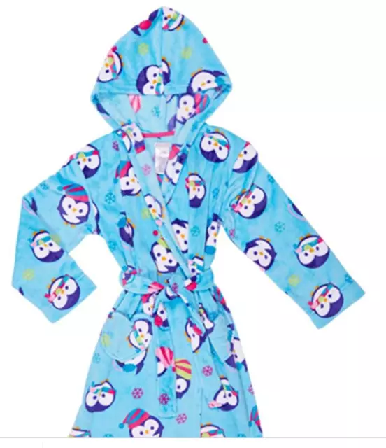 Komar Kids Girls Bright Colored Penguin Robe Blue