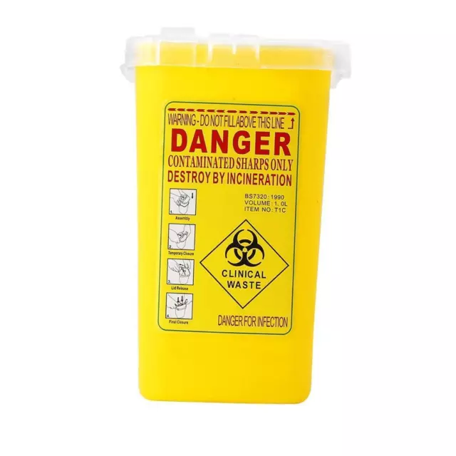 1 Quart Sharps Container Biohazard Disposal Needle Blade Waste Bin Yellow