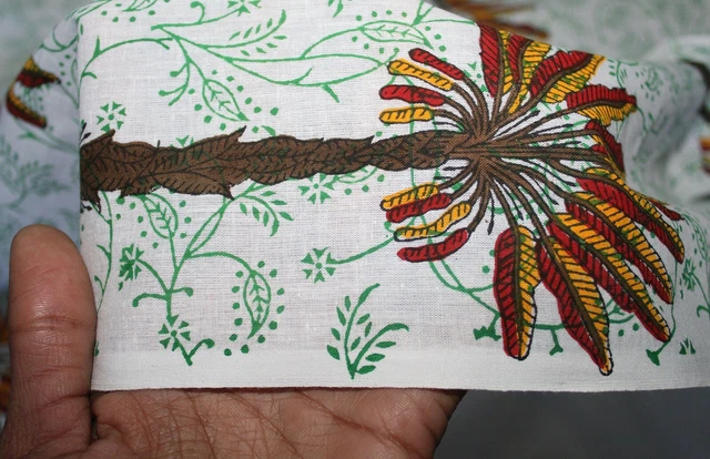 4.6m Indien Tissu Coton Arbre Main Bloc Imprimé Couture Vêtements Artisanat