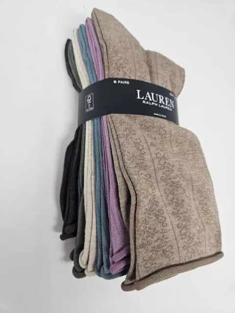 Polo Ralph Lauren Women's 6 pk Roll-Top Floral Socks Sz 9-11 fits shoe sz 4-10.5