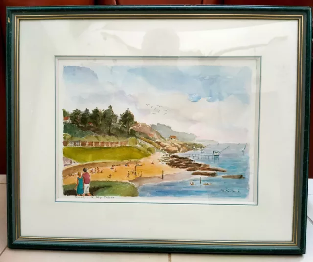 watercolor painting seaside landscape Riou Pornic beach thalasso dep. 44