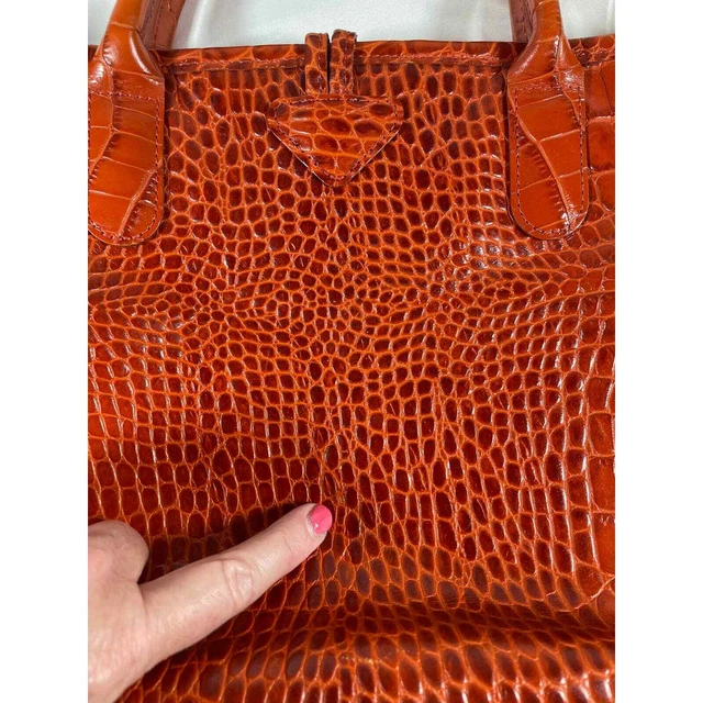 Longchamp Terracotta Roseau Croc Embossed Leather Toggle Top Handle Tote Purse 12