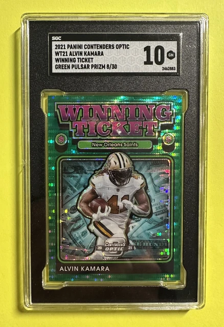 2021 Contenders Optic #/30 Gem Mint 10 Alvin Kamara Winning Ticket Green Pulsar