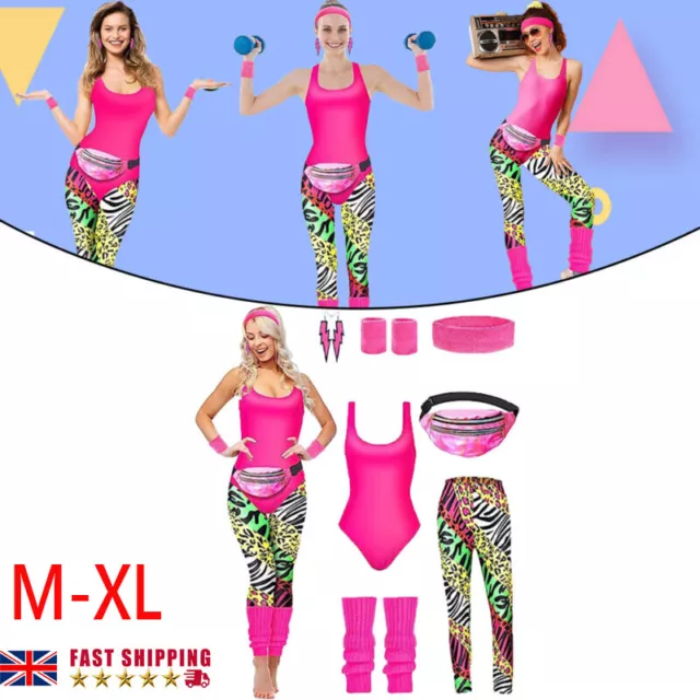 Womens 80s 1980s Aerobics Workout Costume Retro Gym Work Out fitness Suit