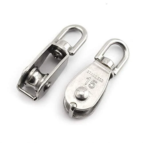 2-Pack M15 Single Pulley Block Stainless Steel Heavy Duty Hardware Single Wheel