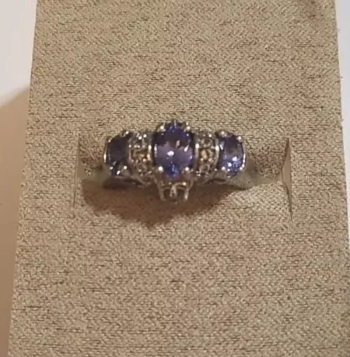 TANZANITE & WHITE ZIRCON RING ~ JTV ~ 925 Sterling Silver ~ Size 10