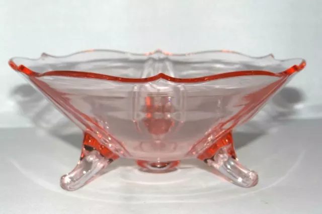 Glass Dish 3 LEGGED CANDY NUTS SERVING 6.5" DISH BOWL PINK VINTAGE PRESSED