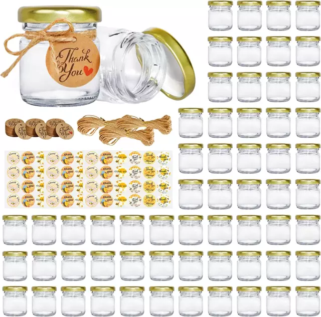 60 PIEZAS Frascos de miel con tapas vidrio Frascos pequenos 1,5 OZ para hacer velas 2