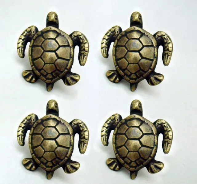 4 PCS ANTIQUE style TURTLE Cabinet Door solid Brass KNOB Drawer Pull 2" B