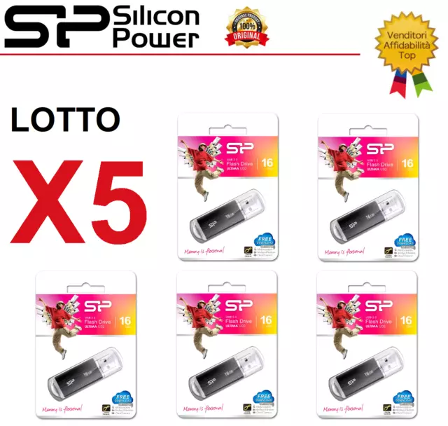 Pendrive Usb Dati Chiavetta 16Gb Lotto Stock Originale Memoria Silicon Power