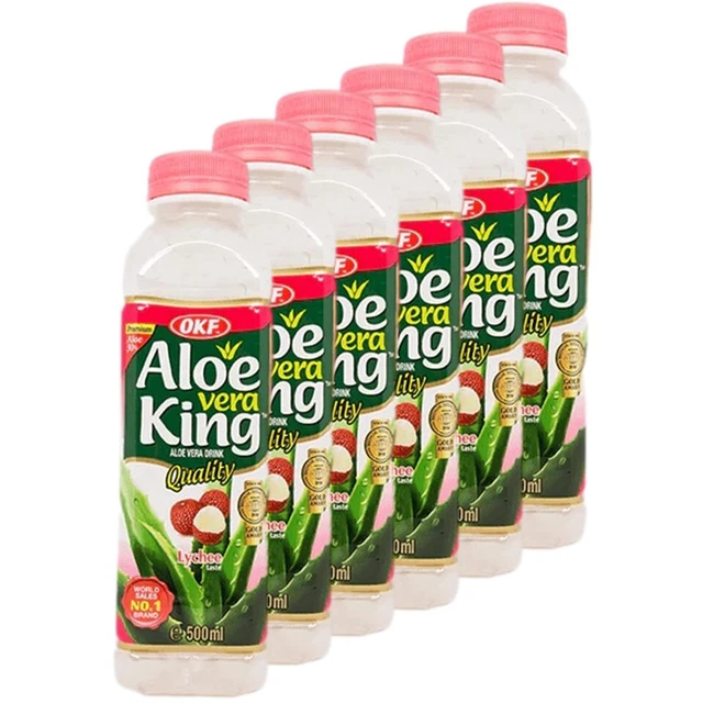 OKF - Confezione da 6 Aloe Vera King Lychee con pezzi di aloe vera litchi 500 ml