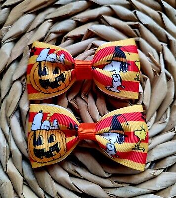 Halloween Snoopy Pumpkin hair bow kids baby toddler clips set of 2 pinch bows