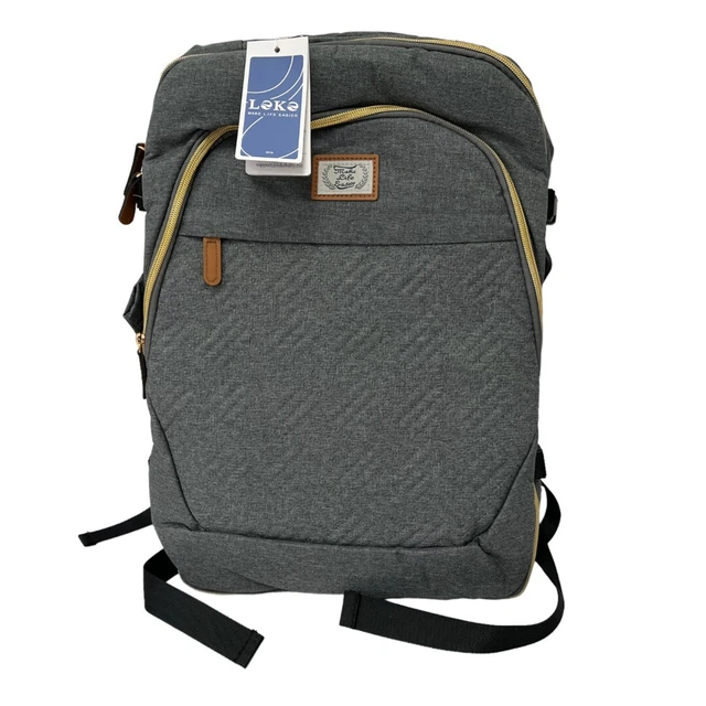 LEKE MAKE LIFE Easier Grey Textile Backpack Rucksack Bag NEW S86