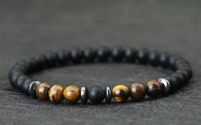 Bracelet de perles Oeil de tigre, Agate mate et Hématite, Sur mesure