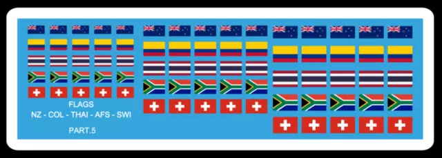 Décalcomanie Decals Flags NZ COL TH AFS CH  1/43 1/32 1/24 Water slide decal