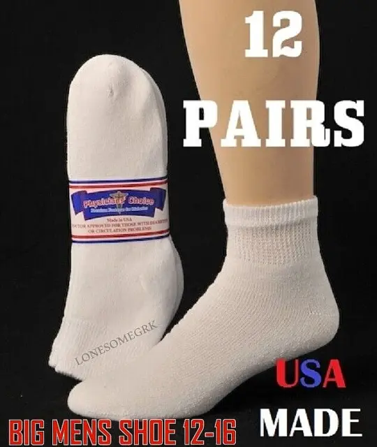 12 Pairs BIG Mens Shoe 12-16 Physicians Choice Cotton Blend Diabetic Ankle Socks