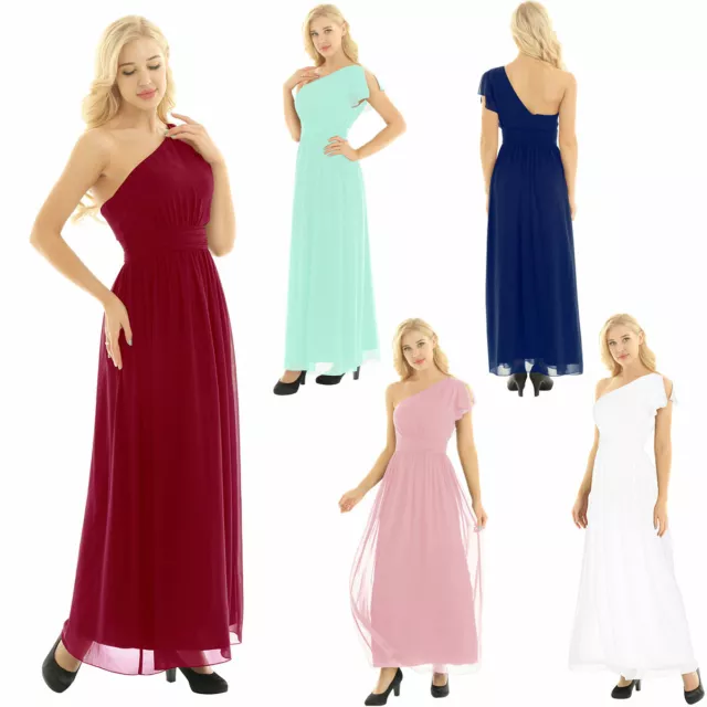 Women Elegant Bridesmaid Prom Long Dress One Shoulder Party Evening Formal Gown 2