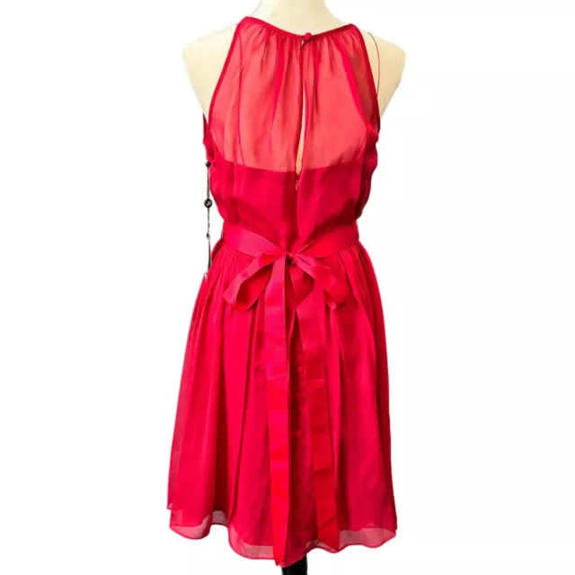 Adrianna Papell Women's Belted Chiffon Halter Dress Cherry Red Sz 10M NWT 3
