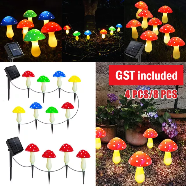 Solar Mushroom Fairy String Lights LED Garden Ornament Outdoor Yard Xmas Decor