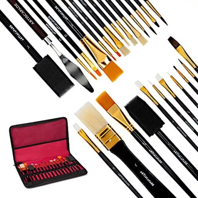 26 Piece Paint Brush Set for Acrylic, Watercolour, and Oil with case