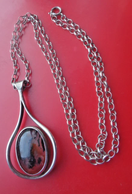 Collier Moderniste Argent 925 Avec Pendentif à Anneaux Mobiles - Longueur 45cm Cordon Cuir - Occasion