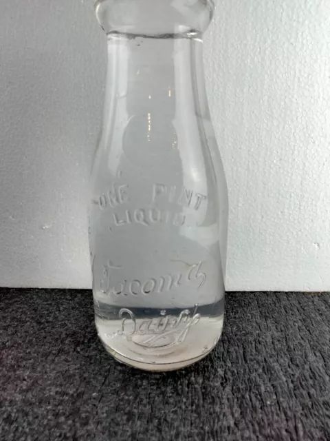 Vintage Tacoma Dairy Pint Glass Milk Bottle Excellent Condition  Same Day Ship