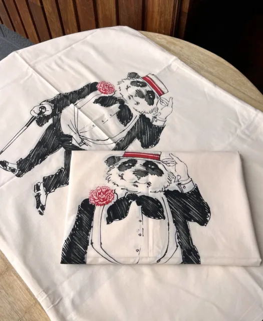 Vintage Sheridan Panda Bear In A Suit Printed Pillowcases X2