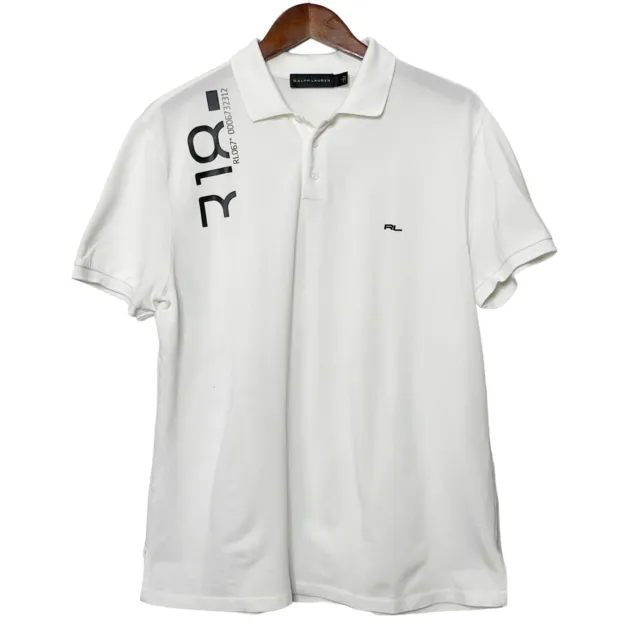 Ralph Lauren Black Label Giant Print Embroidered RL Logo Off White Polo Shirt L.