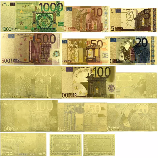 Euro/Euro Souvenier/ Banknoten/  Goldfolie/ 13er Set