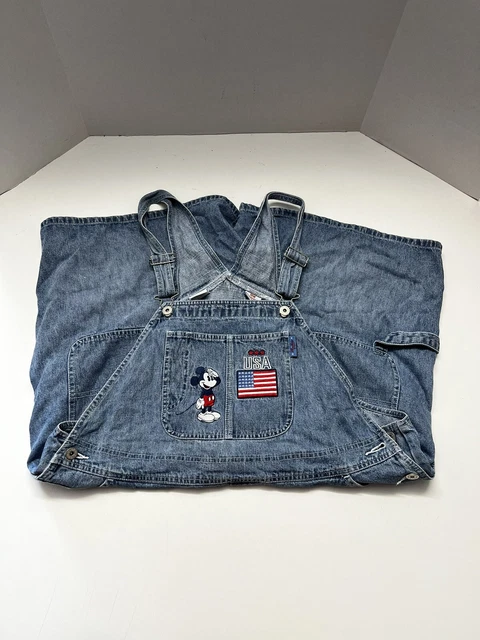 Blue Vintage Disney Mickey Mouse American Flag Womens Jean Overall Shorts Sz:18W
