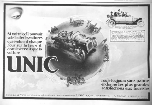 Publicité De Presse 1913 Unic Chassis 12 Hp 4 Cyl Tout Carrossé Torpedo