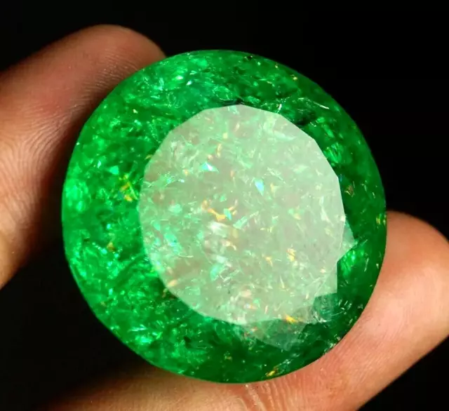 GIE Certified 60 Ct Natural MUZO Colombian Green Emerald Round Unheated Gemstone 3