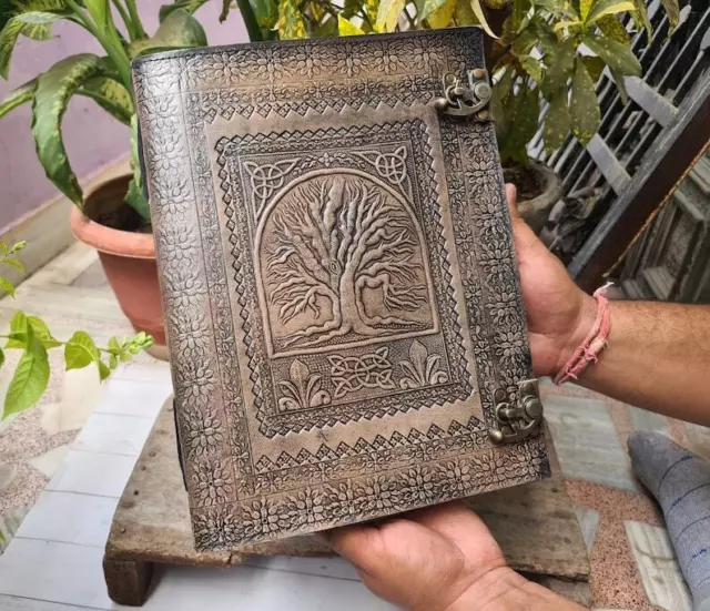 Journal en cuir arbre de vie carnet, livre des ombres, grimoire en cuir wiccan