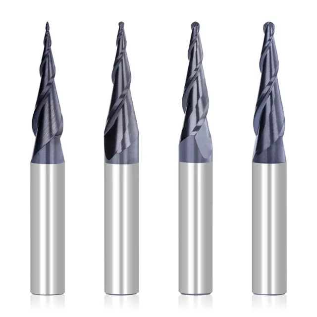 Tapered Ball Nose End Mill 2 Flute 1/4" Shank Carbide End Mill Spiral Router Bit