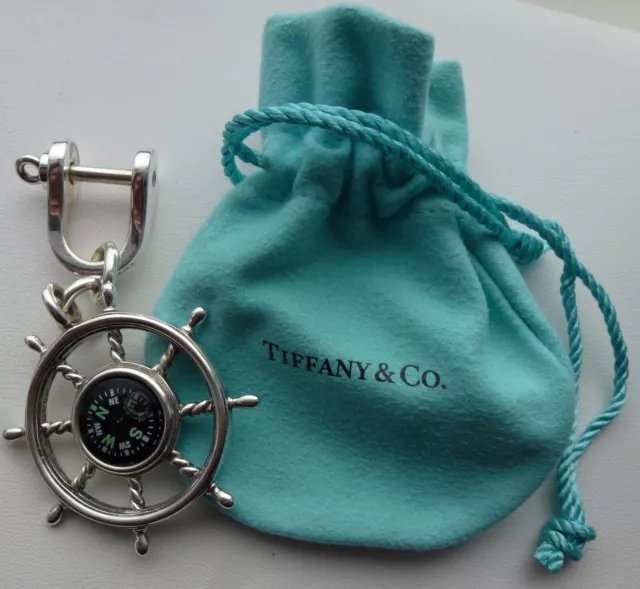 Awesome Tiffany & Co. Vintage Sterling Silver Ships Wheel Compass Key Ring 37Gr