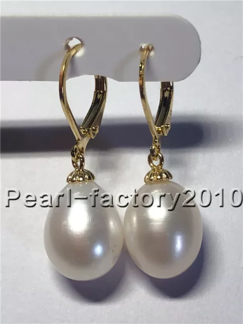 natural AAA 9-8 mm South Sea white Pearl Earrings 14K YELLOW GOLD