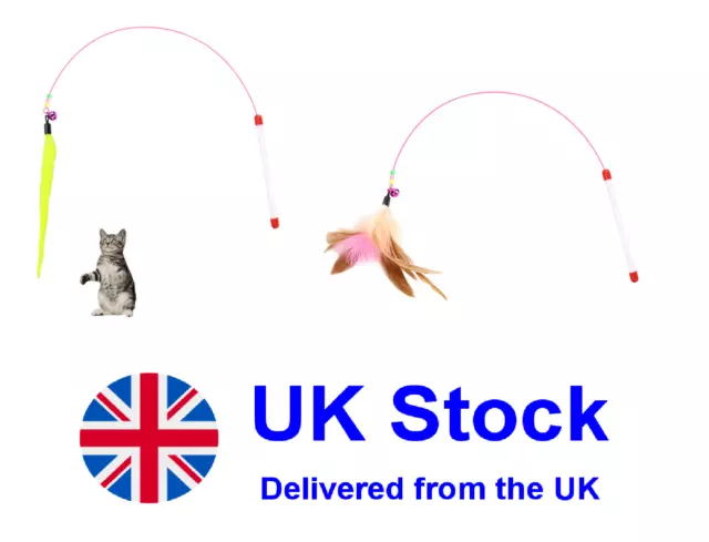 Cat Kitten Feather Wand Stick Wire Teaser Toy Play Dangle Bell Interactive