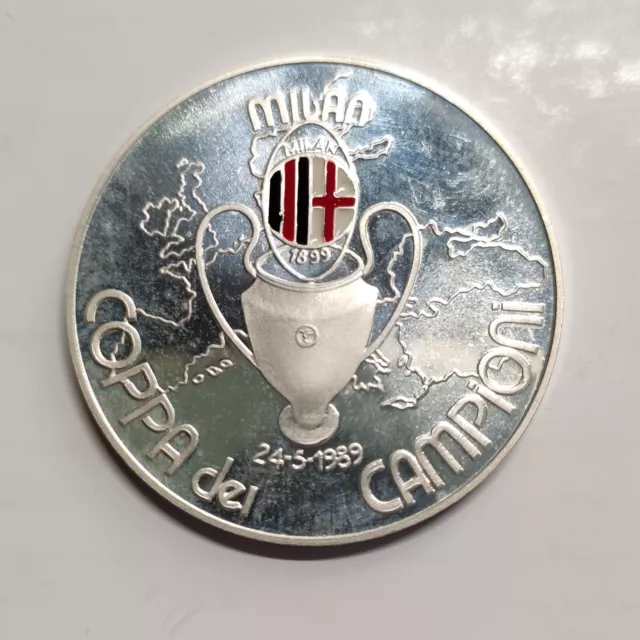 MEDAGLIA MILAN CAMPIONE D'EUROPA 1989 in ARGENTO SMALTATO