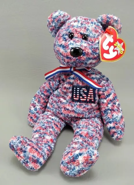 Ty Beanie Baby USA the Bear 8.5" 2000 Retired Plush Toy MwMT