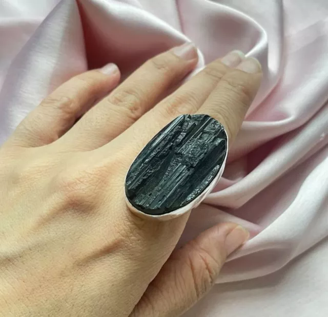 Raw Black Tourmaline Men's & Women's Ring Birthstone Ring Tourmaline Jewelry