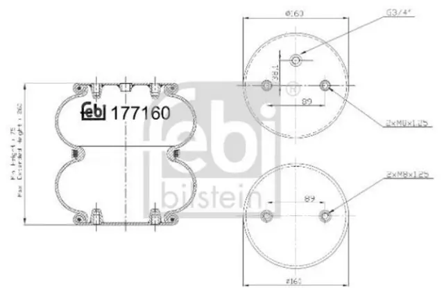 FEBI BILSTEIN Federbalg Luftfederung 177160 für CITROËN C3 II (SC) 260, 75mm