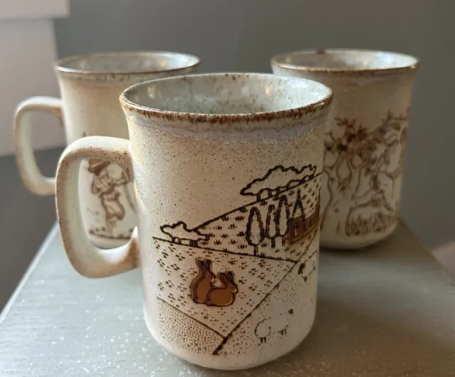 VTG Dunoon Ceramics Scotland Scottish Farm Life Mugs Coffee Tea Cups Set Of 3