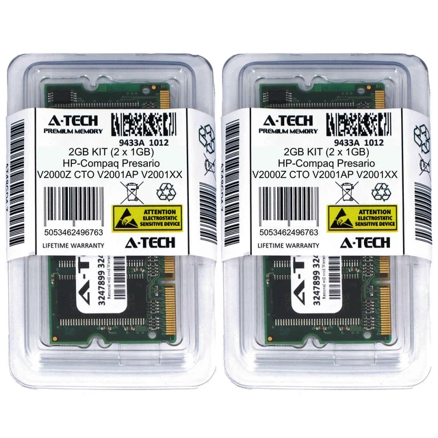 2GB KIT 2 x 1GB HP Compaq Presario V2000Z CTO V2001AP V2001XX Ram Memory