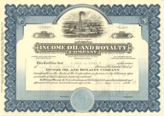 Income Oil and Royalty Co. - Stock Certificate - Oil Stocks and Bonds